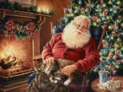 Santa Claus is sleeping on his chair and dreaming