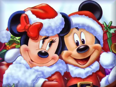Mickey Mouse and Minnie Mouse as Santa Claus