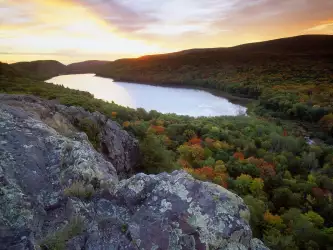 Lake Of The Clouds At Sunset, Porcupine Mountains State Park, Michigan