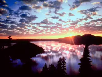 Sunrise On Wizard Island, Crater Lake National P