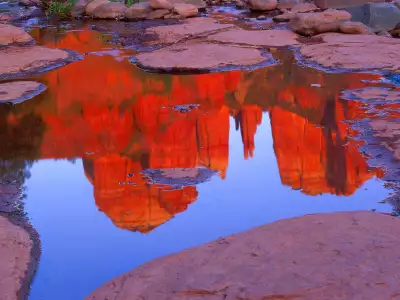 Cathedral Rocks Reflects In Red Rock Crossing, S