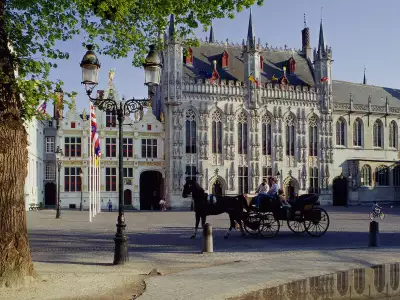 Horse Drawn Carriage Town Hall Brugge Belgium