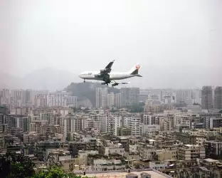HKG Hong Kong A Jumbo Jet Approaches Kai Tak Airport