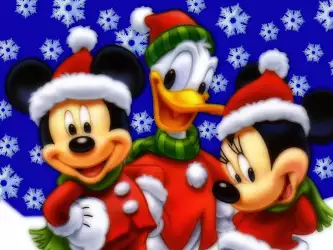 Christmas Disney Trio Wallpaper - Joyful Festivities with Mickey, Donald, and Minnie