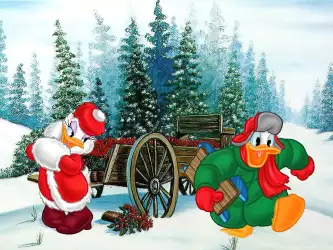 Disney Daisy Duck and Donald Duck Snowy Adventure Wallpaper - Winter Wonderland Romance