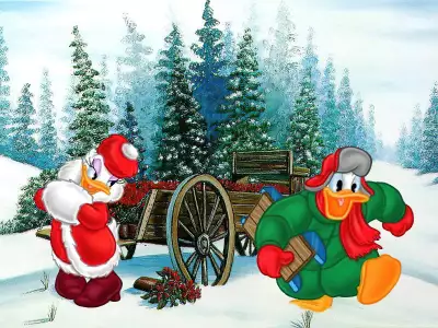 Disney Daisy Duck and Donald Duck Snowy Adventure Wallpaper - Winter Wonderland Romance