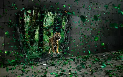 Tiger And Green Leaf