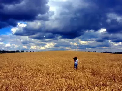 Wheat Field and Woman Running