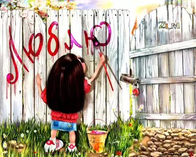 Girl Painting on Fence