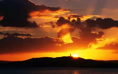 Sunset Over Scrabo Tower Strangford Lough County Down in Ireland