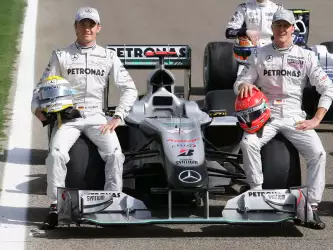 Nico Rosberg and Michael Schumacher on Mercedes F1