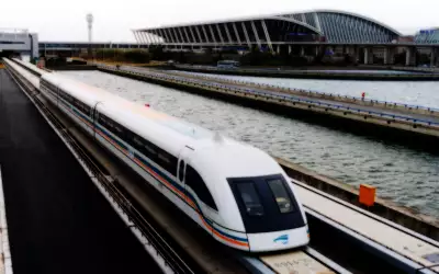 A Maglev Train Coming Out Pudong International Airport Shanghai