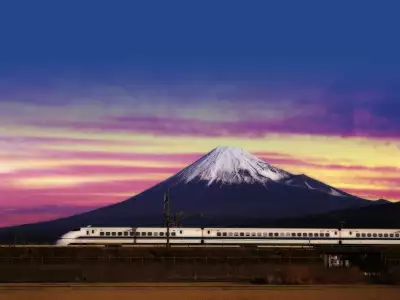 Shinkansen Bullet Train And Mount Fuji Japan