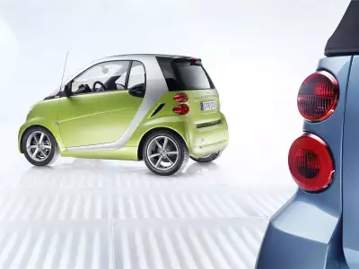 The green Smart Fortwo, a compact and eco-friendly car