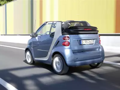 The blue Smart Fortwo Cabrio, a convertible car for stylish open-air driving