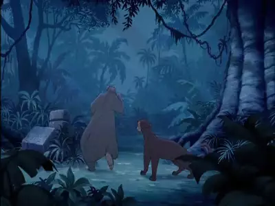 Baloo and Bagheera walking through the jungle at night from The Jungle Book 2