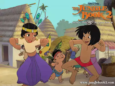 Mowgli and Shanti joyfully dancing in a village festival from The Jungle Book 2
