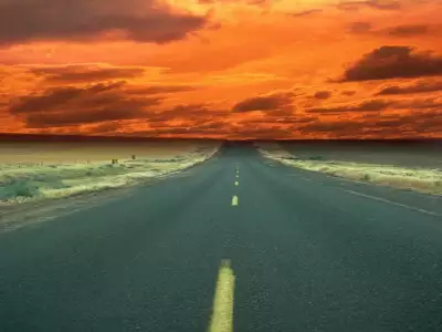Road and Sunset at back