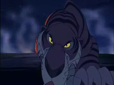 Shere Khan glaring intensely under the night sky from The Jungle Book 2