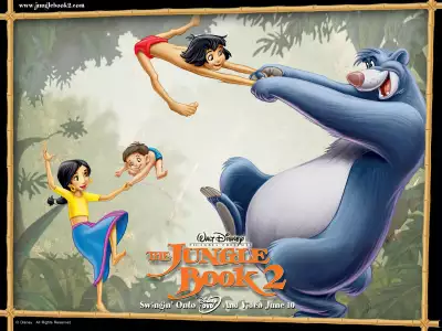 Official poster of The Jungle Book 2 featuring Baloo, Mowgli, Shanti, and Ranjan