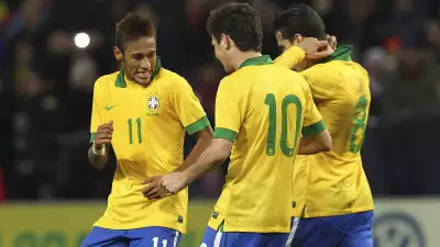 Brazilian Soccer Team Celebrating a Goal Wallpaper