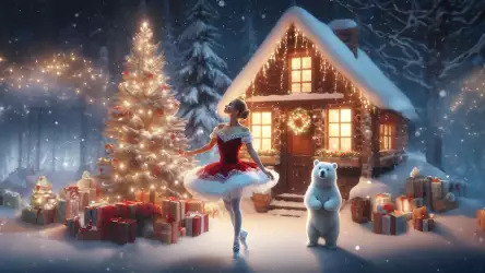 Santa Ballerina's Winter Dance: Enchanting Wallpaper with Santa Ballerina Dancing