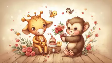Adorable Giraffe and Monkey Wallpaper: Adding Cuteness to Your Screen