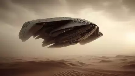 Alien Starship Over Desert Sands