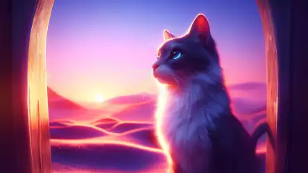 Cat Watching Sunset Wallpaper