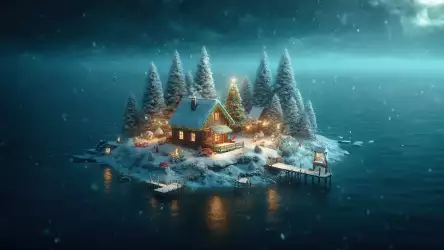 Cozy Island Retreat: Christmas Cottage Wallpaper