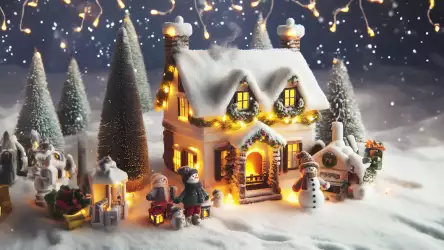A charming holiday house adorned with Christmas figures, creating a heartwarming scene of festive delight