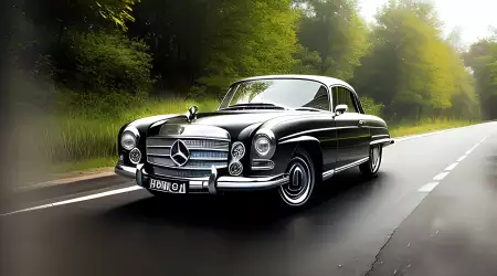 Classic Mercedes Benz on a Forest Road Wallpaper