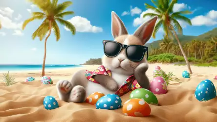 Cool Easter Bunny on Dream Beach Wallpaper