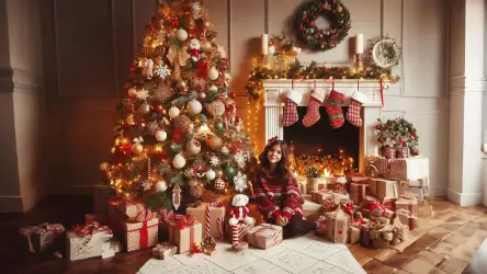 Cozy Christmas Vibes: Girl Sitting Near Christmas Tree Wallpaper