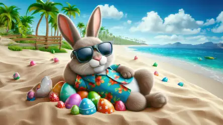 Easter Bunny Beach Adventure Wallpaper