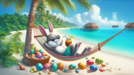 Easter Bunny on Easter Day at the Beach Wallpaper
