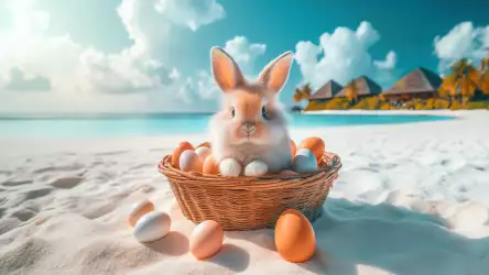 Easter Bunny with Eggs on the Beach