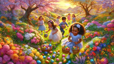 Easter Egg Hunt in the Woods Wallpaper