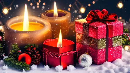 Festive Christmas Gifts and Candles Wallpaper