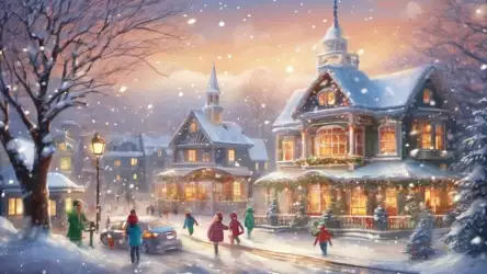 Winter Village Delight: Festive Street Cheer Wallpaper