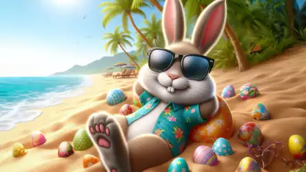 Funny Bunny Lounging on the Beach Wallpaper