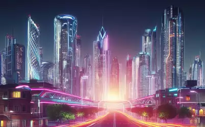 Futuristic City Skyline Wallpaper with Skyscrapers and Roads