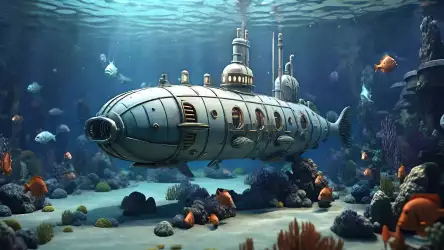A futuristic submarine exploring the ocean's depths