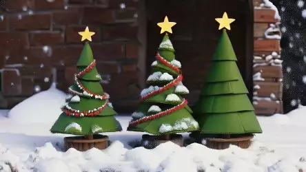 Illustration of various glamorous Christmas tree models, showcasing unique and stylish designs
