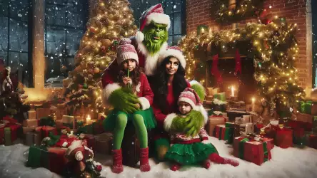 Heartwarming Grinch Family Christmas: A Whimsical Celebration Wallpaper