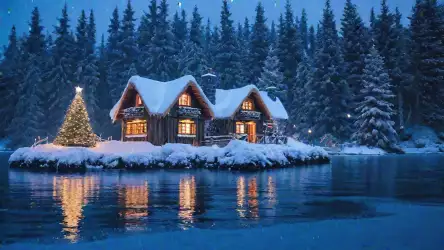 Lakeside Tranquility: A House by the Lake with a Beautifully Decorated Christmas Tree