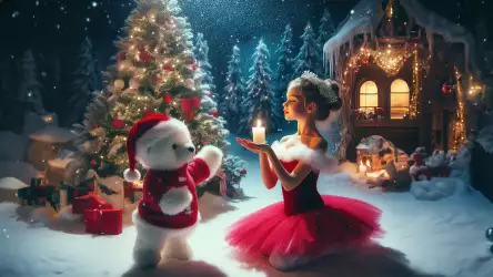 Magical Christmas Moments: Little Girl and White Bear Wallpaper