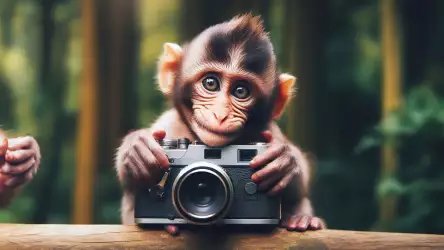 Monkey with Photocamera: Capturing Moments of Curiosity