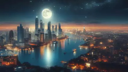 Moonlit Urban Skyline Wallpaper