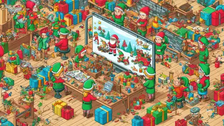 Pixel art wallpaper featuring Santa Claus in festive Christmas pixels